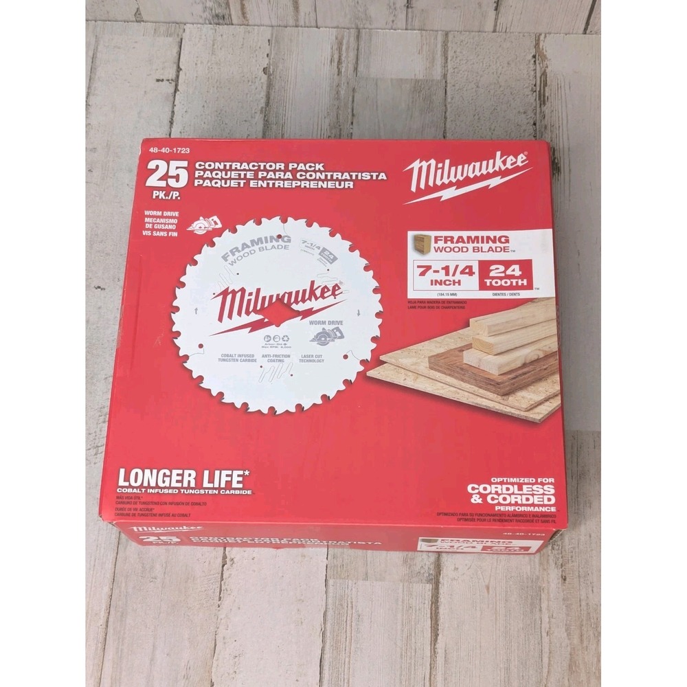Milwaukee 48-40-1723 7-1/4" 24T Worm Drive Framing‎ Circular Saw Blades - 25 pk
